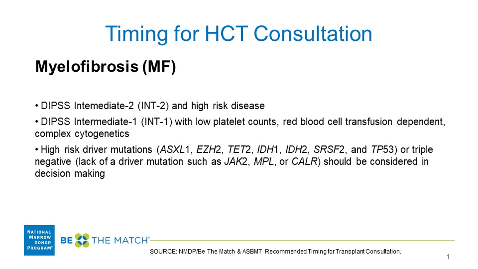 Myeloproliferative Neoplasms (MPN), Transplant Consultation Timing Guidelines